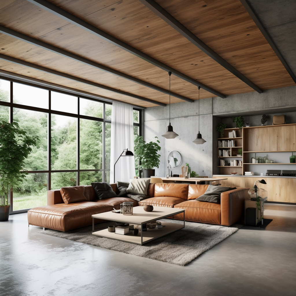 połączenie stylu loft i stylu skandynawskiego we wnętrzu salonu